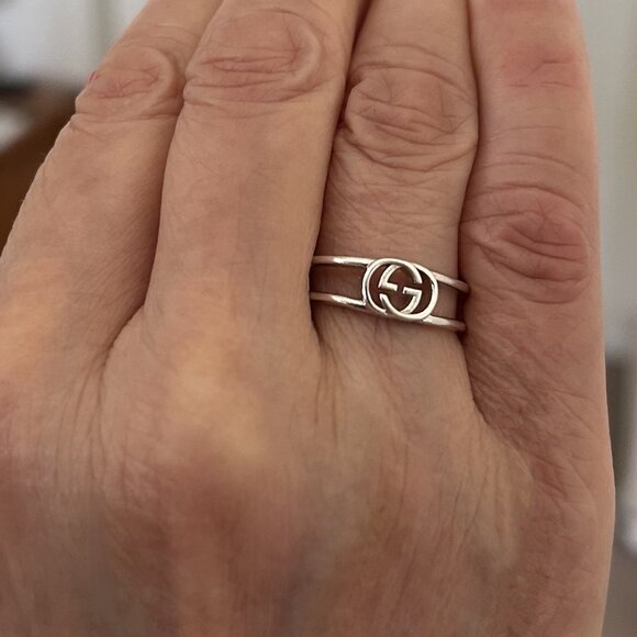 GUCCI Sterling Silver Interlocking G Open Band Ring Size 9 - Picture 4 of 8